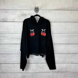 Yitty Plus Size Black & Red Cherry Cozy Fleece Cropped Hoodie Sweatshirt Size 6X